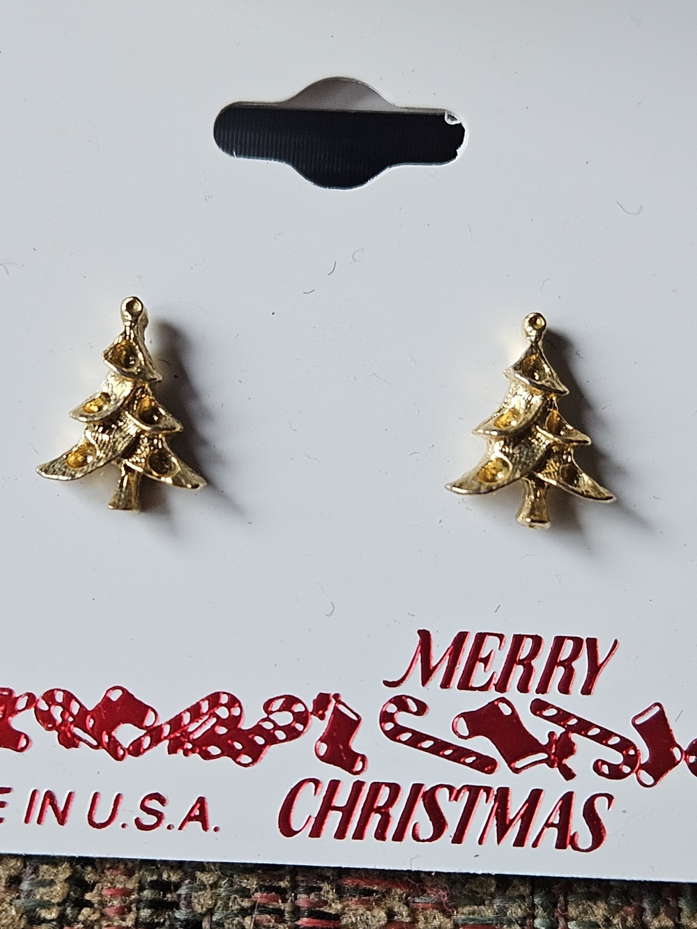 Gold-tone Christmas Tree Stud Earrings - Holiday Women Jewelry 2 Sets Available